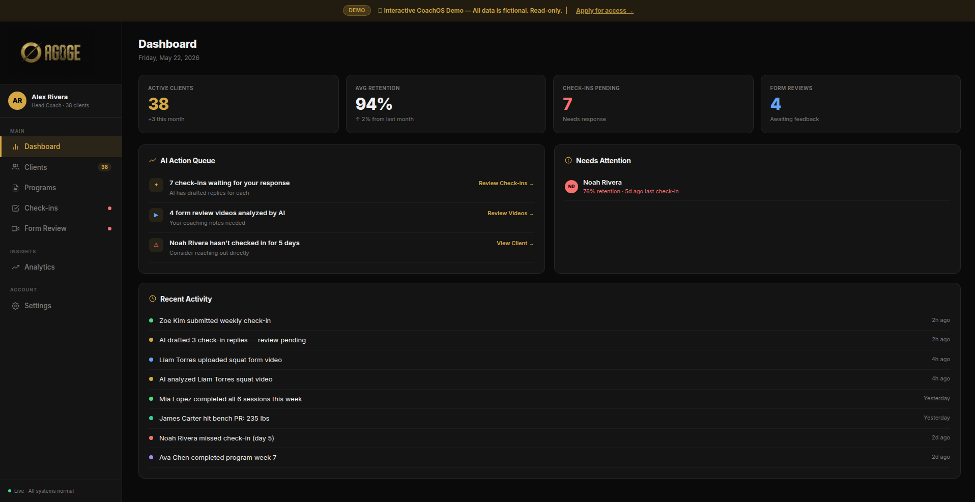 Agoge CoachOS Dashboard